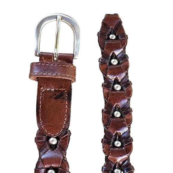 VTG Donna Katz Woven Brown Leather Belt Silver Stud Ball Detail Boho Western M main image 8
